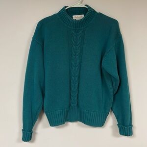 Talbots mock turtleneck  Cotton Sweater,  M, turquoises/blue, cable knit design